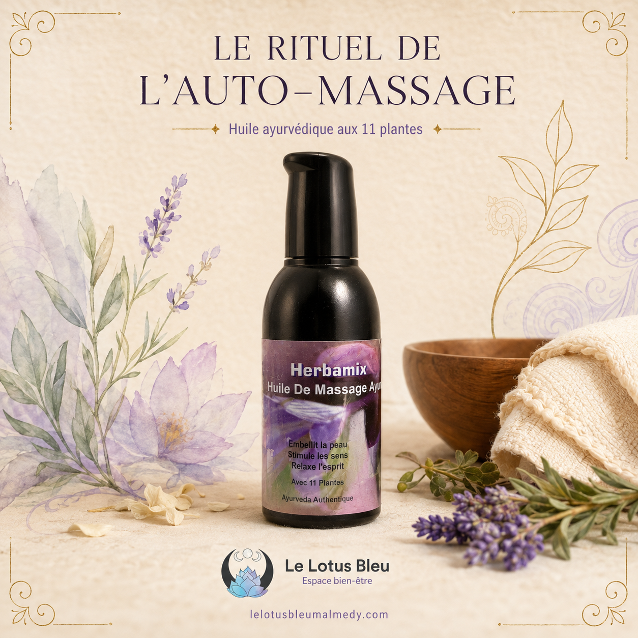 Huile de massage ayurvédique Herbamix aux 11 plantes – 100 ml